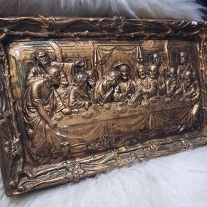 ~{Vintage}~ Gold tone chalk Last Supper wall decor.